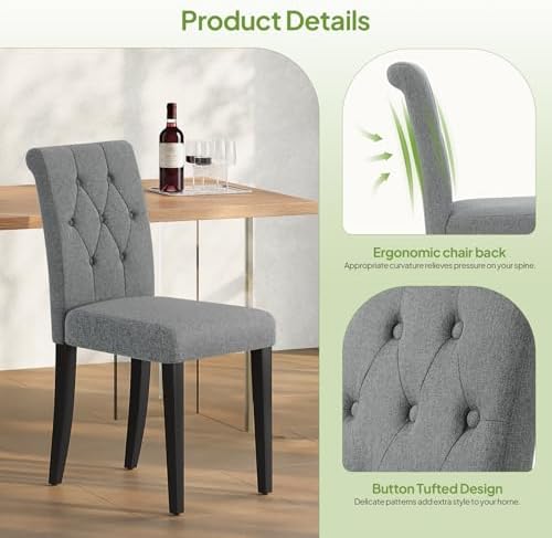 Welzona Upholstered Dining Chairs Set of 4, Button Tufted Parsons Dining Chai...