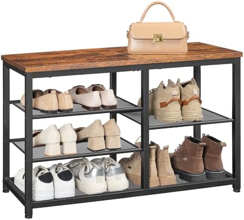 HOOBRO Shoe Bench, 5-Tier Shoe Rack Bench with Mesh Shelves, Shoe Organizer, ...