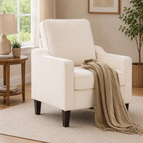Weture Mid-Century Accent Chair, Beige Armchair Living Room Chairs | Comfy Up...