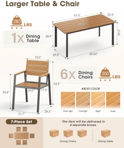 Outdoor Dining Set, Aluminum Patio HDPS Outdooor Table and Chairs Set with Um...