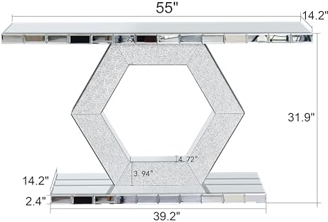SSLine 2-Piece Set Mirrored Console Table with Wall Mirror, 55" Modern M...