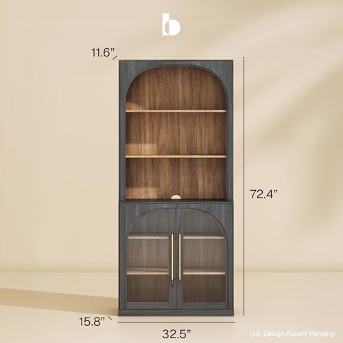 BELLEZE Glass Display Curio Cabinet, 72" Tall Modern Wood 6-Tier Shelf S...