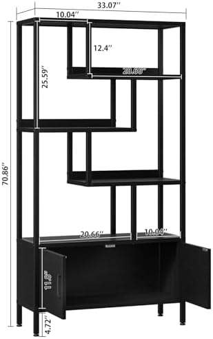 5-Tier Fluted Etagere Bookshelf Storage Cabinet Tall Bookcase Black