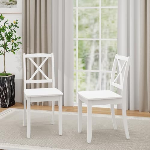 GIANTEX Wood Dining Chairs Set of 4 White, Armless Kitchen Chair w/Rubber Woo...