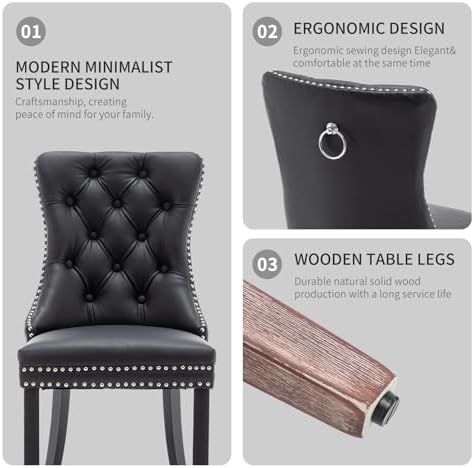 Leather Dining Chairs Set of 6, Upholstered Dining Room Chairs with Nailhead ...