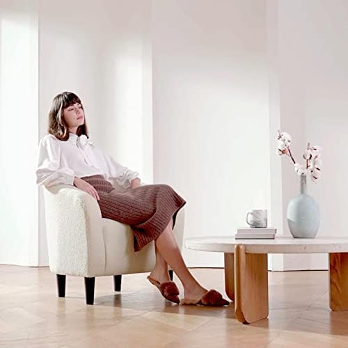 Yaheetech Small 25.5in Wide Sherpa Barrel Accent Chair for Bedroom, Ivory | C...