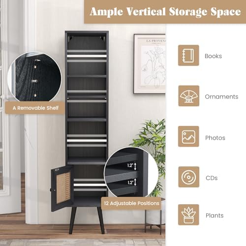 Giantex 4-Tier Bookcase with Door, 54" Freestanding Slim Narrow Book Cab...