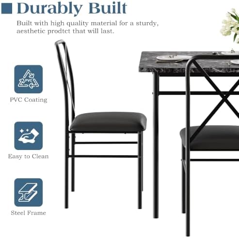 VECELO 5-Piece Dining Table Set for 4 with Upholstered Chairs, Pure Black | F...