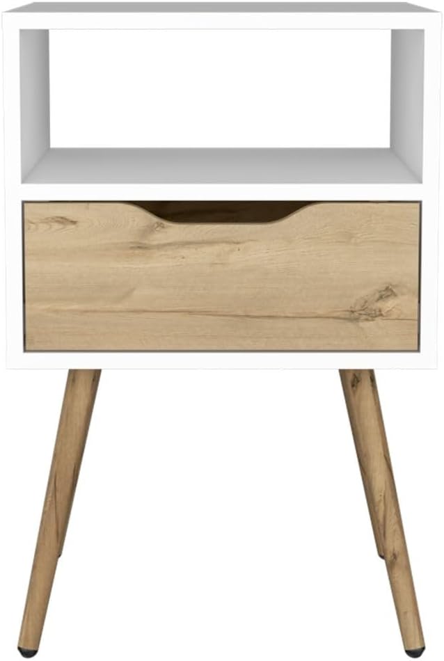 Nightstand, Superior Top, One Open Shelf, One Drawer, Four Legs,for Small Spaces