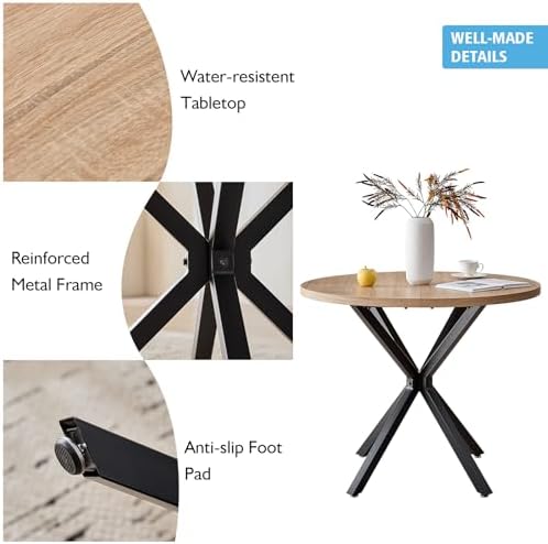 39" Round Dining Table Set for 4, Natural Table & 4 Brown Chair
