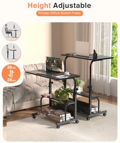 QZMDSM Portable Rolling Desk on Wheels Adjustable Height Desks for Small Spac...