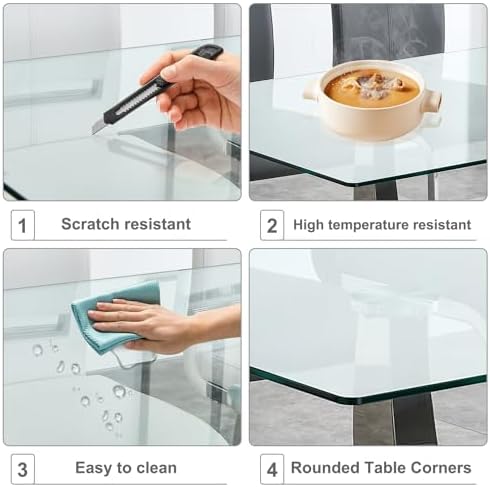 Glass Dining Table Set for 4, 63" Modern Dining Table Set for 4