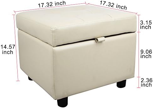 H&B Luxuries Tufted Leather Square Flip Top Storage Ottoman Cube Foot Res...