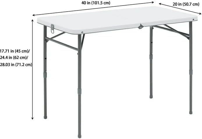 White 40" L x 20" W Plastic Adjustable Height Fold-in-Half Folding ...