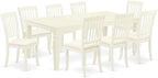 East West Furniture LGDA9-LWH-C 9 Piece Dining Table Set Includes a Rectangle Dinner Table with Butterfly Leaf and 8 Linen Fabric Dining Room Chairs, 42x84 Inch, Linen White