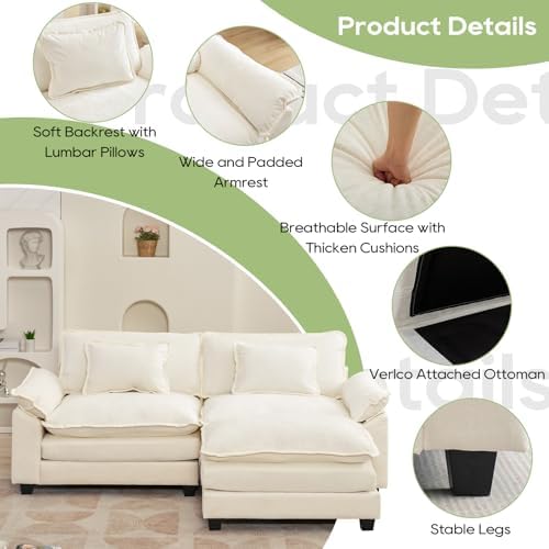 Oprisen 86" Modular Sectional Sofa, Comfy Deep Cloud Couch with Ottoman ...