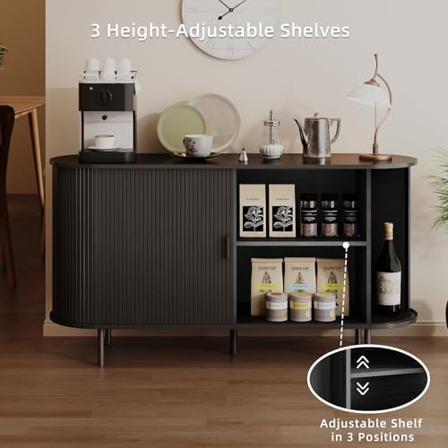 ComfyCorner 55" Fluted Buffet Sideboard Cabinet with Sliding Door, Black