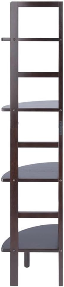 Pemberly Row Corner Solid Wood Baker's Rack, Coffee Finish, 4-Shelf Storage, 63.58" H x 13.86" W x 13.86" D, Space-Saving Transitional Design for Kitchen, Living Room, Dining Room, or Bathroom Use