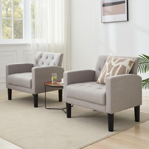 Tufted Accent Chairs Set of 2, Upholstered Armchairs for Living Room
