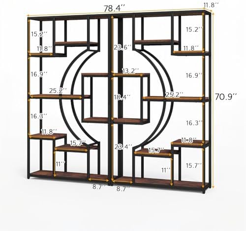 HolliWill 70.8" Tall Bookshelf Set of 2, 79" Wide Geometric Display...