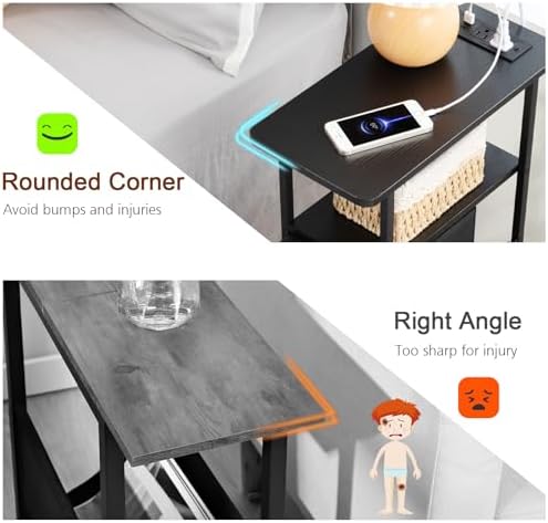 LOAKEKEL Narrow End Tables Living Room Set of 2 with Charging Station
