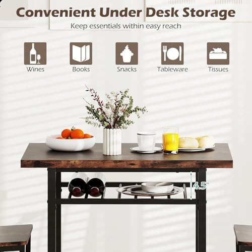 GIANTEX 3-Piece Dining Table Set, Rectangular Kitchen Table with Storage Rack...