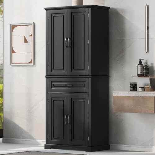 Bathroom Storage Cabinet with Doors and Drawer, Multiple Storage Space, Adjus...