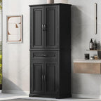 Bathroom Storage Cabinet with Doors and Drawer, Multiple Storage Space, Adjustable Shelf, White (Black)