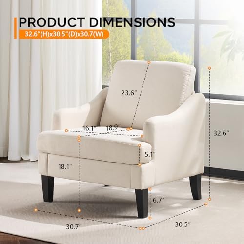 VINGLI Linen Fabric Accent Chairs Set of 2, Beige Modern Upholstered Armchair...