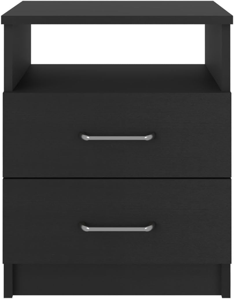 Nightstand, End Table, Side Table Superior Top, Two Drawers, One Shelf -Black...