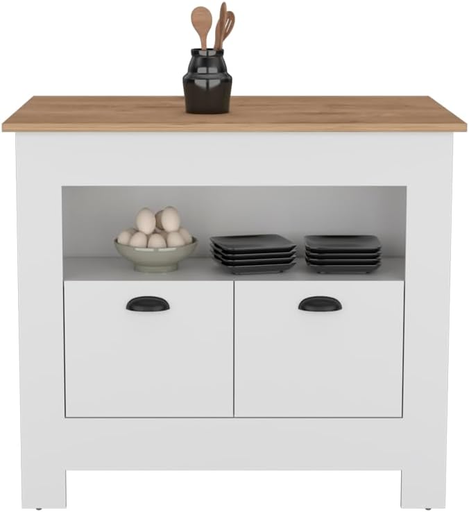 Kitchen Island Geneva, White/Macadamia with Spacious Workspace and Ample | 40...