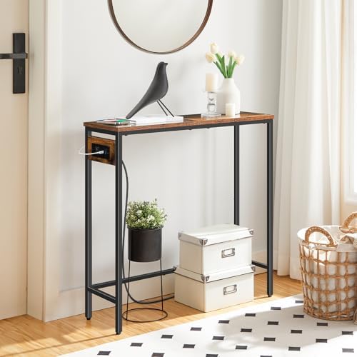 HOOBRO Narrow Console Table with Power Outlets, Small Entryway Table | Thin S...