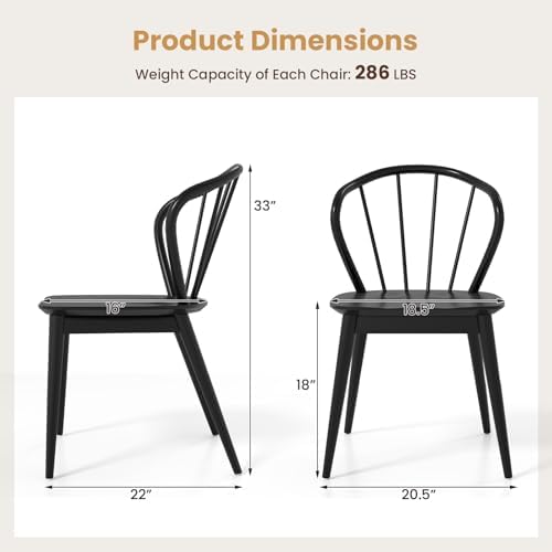 GIANTEX Wooden Dining Chairs Set of 2, Black Windsor Kitchen Chair w/High Spi...