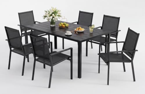 Ahomly Patio Table and Chairs Set for 6, Patio Dining Set, Black