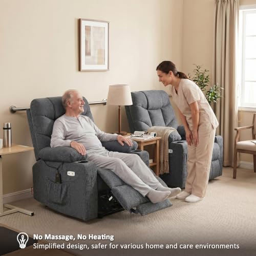 MCombo Power Lift Recliner for Elderly, Fabric 7287 (Dark Gray, Medium)