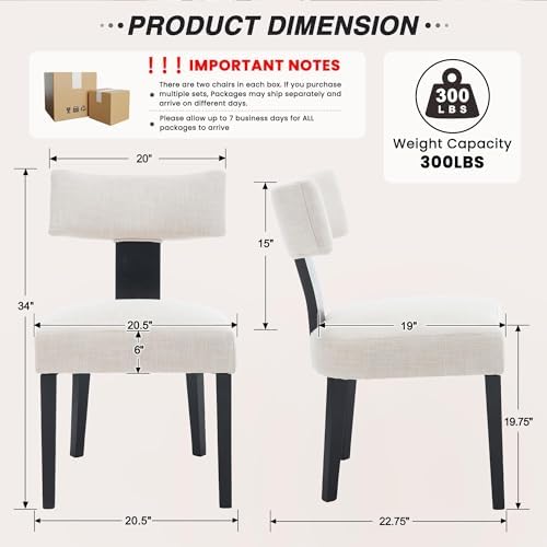 HNY Mid Century Modern Farmhouse Dining Chairs Set of 6, Linen Upholstered Ac...