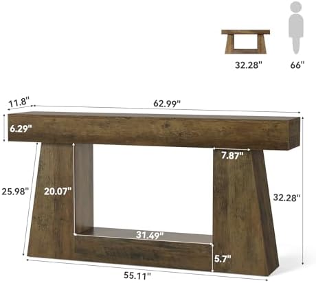 LITTLE TREE 63" Farmhouse Console Table with Storage, Rustic Sofa Table ...