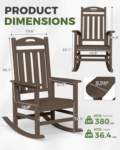 Outdoor Rocking Chair, HDPE Patio Rocking Chair, All Weather,Brown | Relax in...