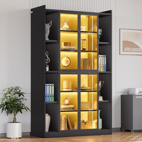 SEDETA 71" Tall 6-Tier Display Cabinet with Doors and Adjustable Shelves