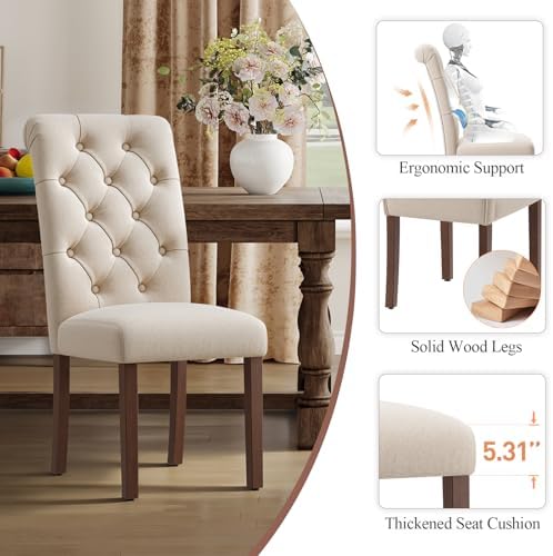 MALOL Upholstered Tufted Dining Room Chairs Set of 4, Parsons Kitchen Chairs ...