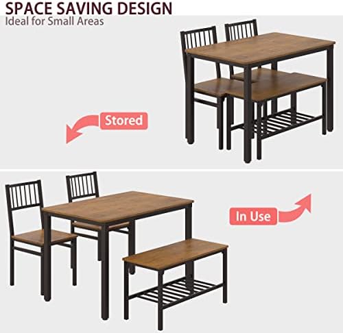 Teraves Dining Table Set for 4/Computer Desk,Kitchen Table with 2 Chairs and ...