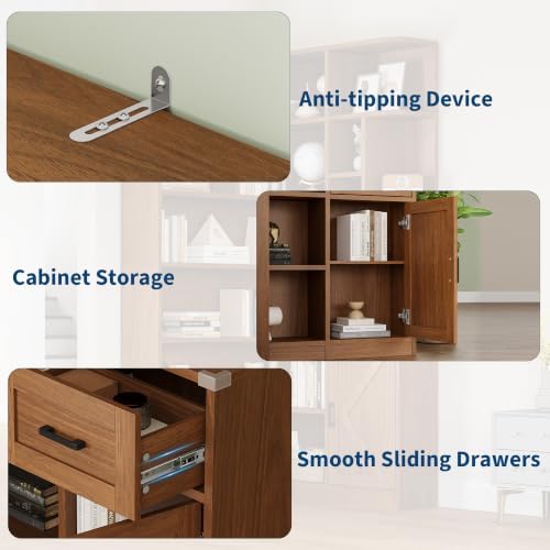 Garvee 74'' Tall Corner Bookshelf- 6-Tier Book Shelf with Drawer &amp...