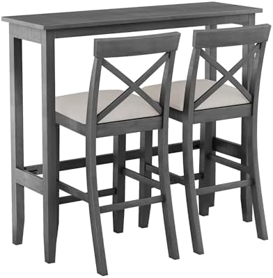 LUMISOL 3 Piece Pub Table and Chair Set, Small Bar Height Kitchen Table and C...