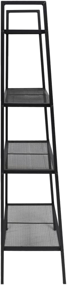 4 Tier Metal Ladder Shelf, Industrial Bookcase Ladder-Shaped Plant Flower Stand Rack, 24.4"x14"x58.3", Black,-621