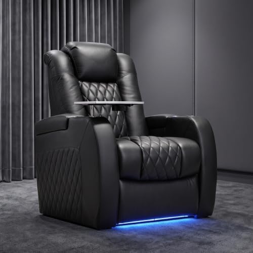 Weilianda Home Theater Seating, Top Grain Leather Movie Theater Chair | Black...