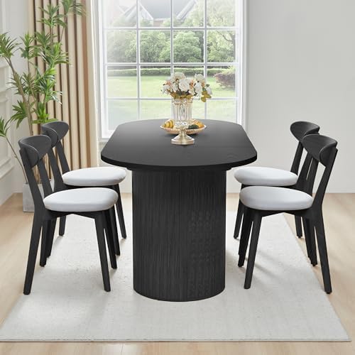70.8 Inch Dining Table for 4-6 People, Oval Kitchen Table with Semi-Cylindric...