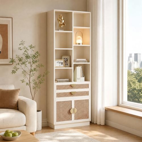 ModernMate Bookcase with 2 Drawers and Doors, 8 Storage Cubes