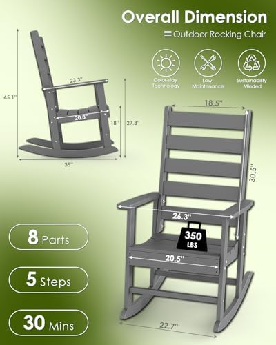 GREENVINES Outdoor Rocking Chairs Set of 2, HDPE Porch Rockers, Grey | Big &a...