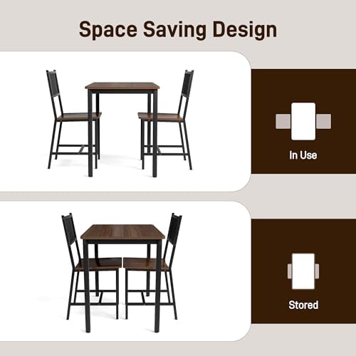3-Piece Dining Table Set for 2, Space-Saving Kitchen Table Set for Small Spac...