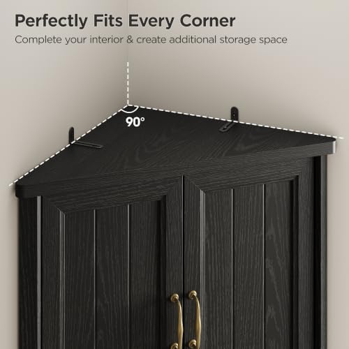 Vabches Tall Corner Cabinet, Corner Bathroom Cabinet, Black